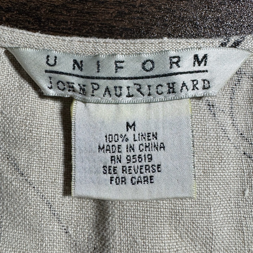 Vtg John Paul Richard Sleeveless Linen Artsy Lagenlook Tan Flower Maxi Dress M - Picture 5 of 7